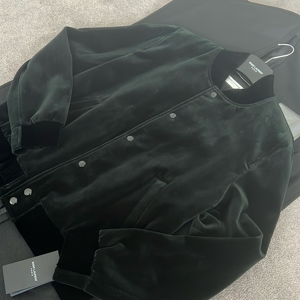 Saint Laurent Men's Velvet Logo Teddy Jacket - Picture 5 of 16